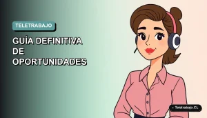 Ilustración vectorial plana de mujer profesional chilena trabajando remotamente en 2026, con fondo degradado suave.