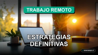 Oficina en casa moderna y minimalista para trabajo remoto con laptop, café y plantas, iluminación cálida al atardecer.