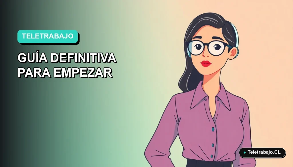 Ilustración vectorial plana de una mujer trabajando remotamente en su computador, con fondo degradado de color teal y menta.