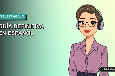 Ilustración plana corporativa de una mujer trabajando remotamente para Amazon, con fondo degradado azul verdoso.