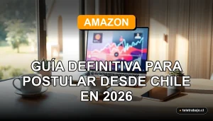 Guía para postular a un trabajo remoto en Amazon desde Chile en 2026, oficina en casa moderna.