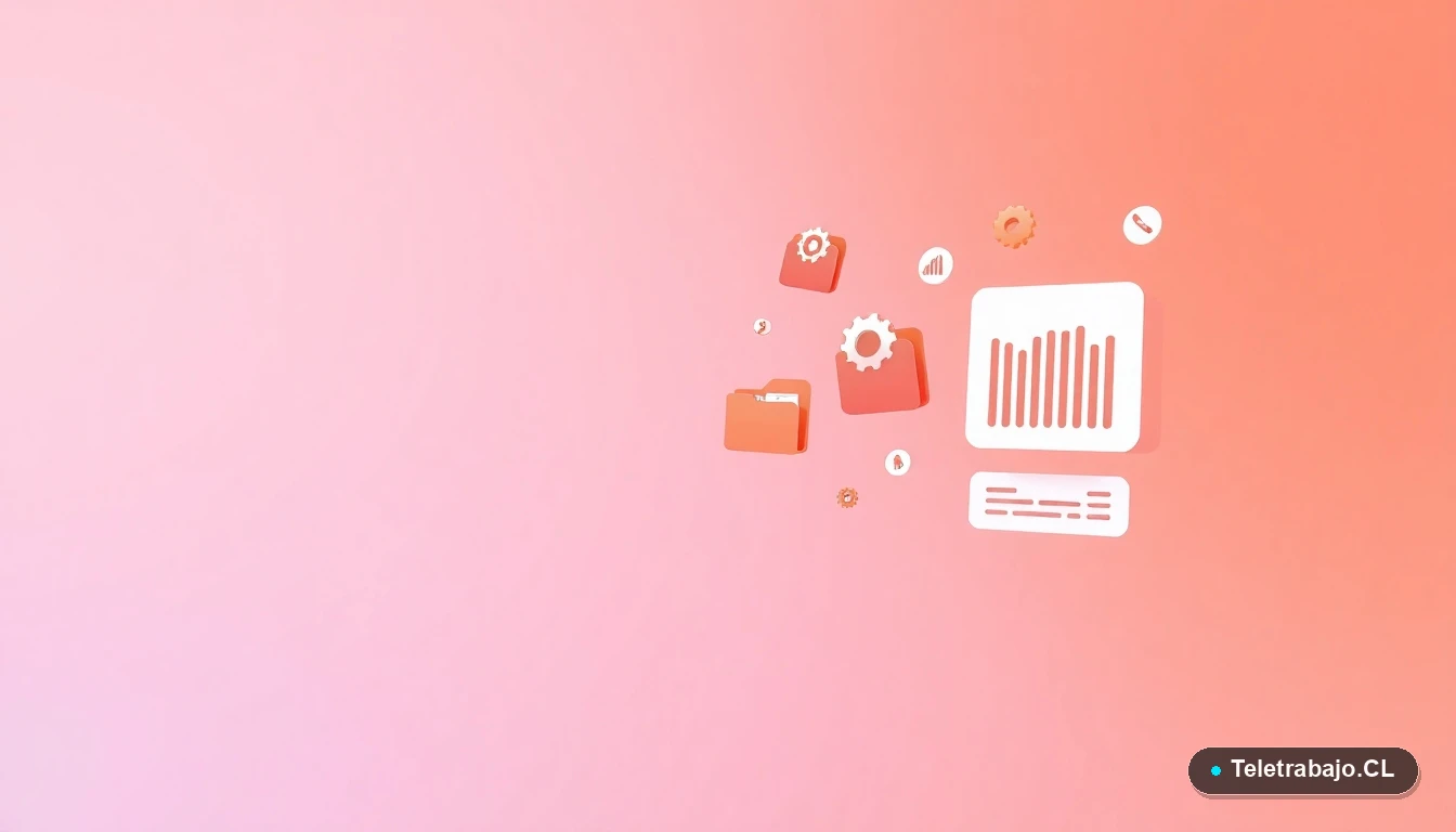 Elementos de interfaz de usuario abstractos y modernos, con gráficos y iconos flotantes, sobre un fondo degradado.