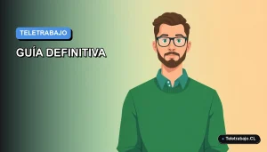 Ilustración plana de estilo Corporate Memphis de un hombre trabajando remotamente en Argentina, con fondo degradado azul y espacio negativo.