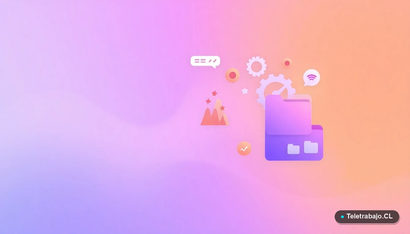 Elementos de interfaz de usuario abstractos y modernos en estilo vectorial plano, representando productividad y tecnología para el trabajo remoto.