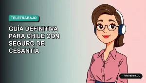 Ilustración vectorial plana de mujer chilena profesional trabajando de forma remota para el extranjero, con fondo degradado azul verdoso. Estilo Corporate Memphis.