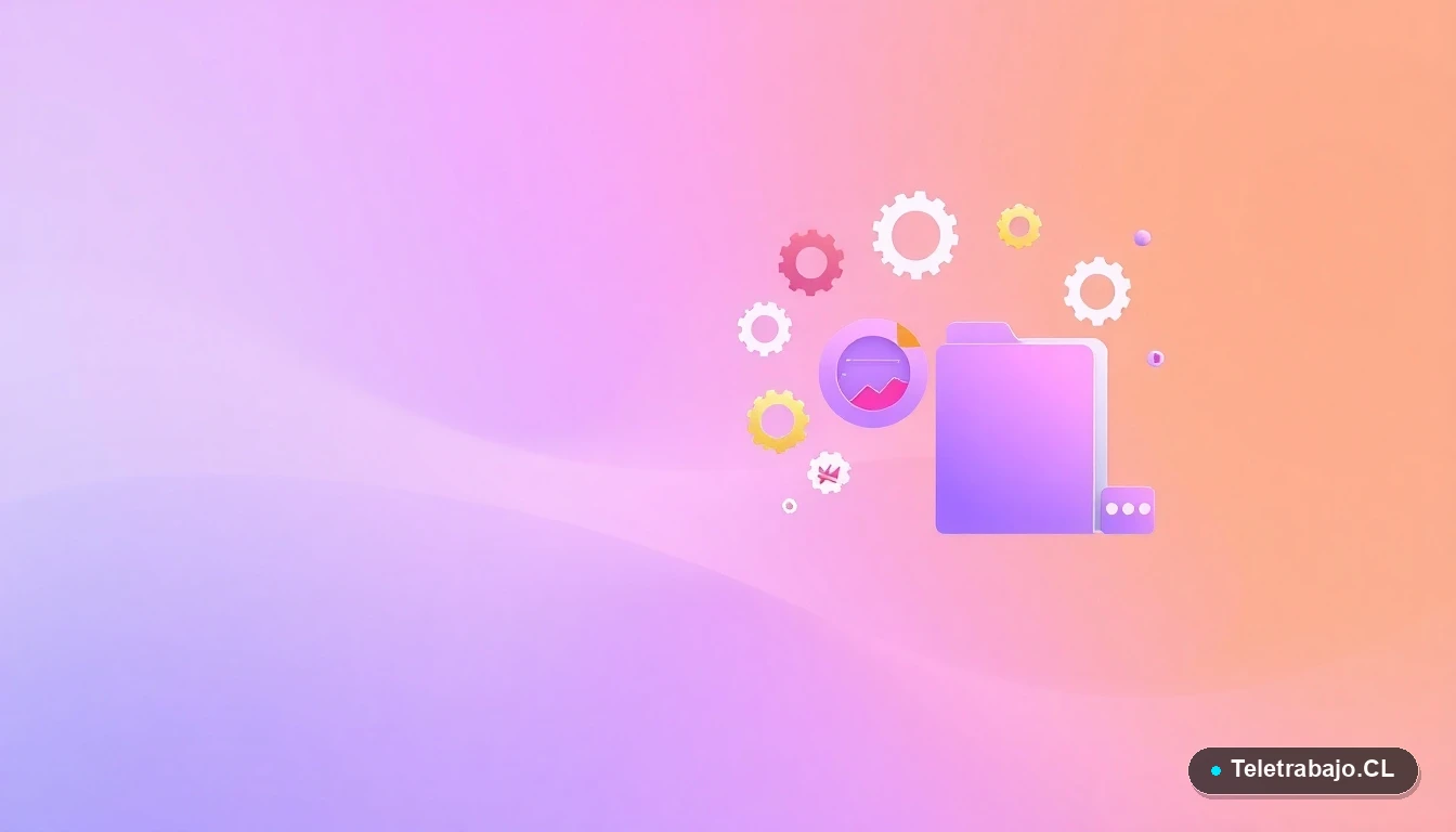 Composición abstracta de interfaz de usuario con gráficos y iconos flotantes sobre fondo degradado lavanda.