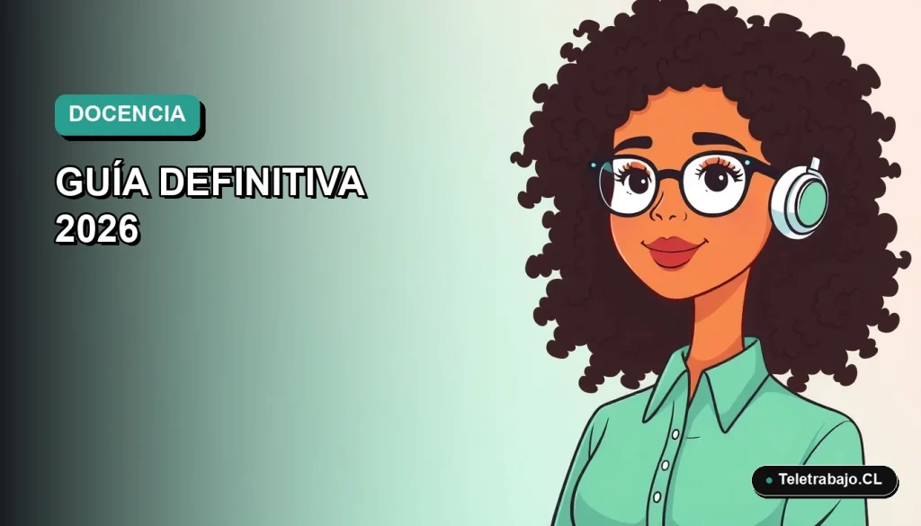 Ilustración plana vectorial de una profesora trabajando de forma remota en su computador portátil, con fondo degradado azul verdoso.