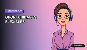 Ilustración vectorial plana de una mujer profesional trabajando de forma remota en 2026, con fondo degradado lila y azul.