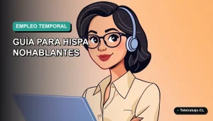 Ilustración plana vectorial de una mujer hispana trabajando remotamente para Alemania, fondo degradado azul verdoso.