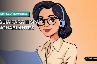 Ilustración plana vectorial de una mujer hispana trabajando remotamente para Alemania, fondo degradado azul verdoso.