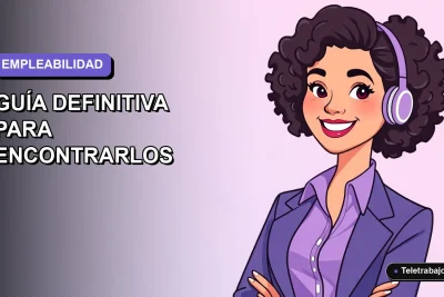 Ilustración vectorial plana de una mujer profesional trabajando de forma remota en 2026, sobre un fondo degradado lila y azul.