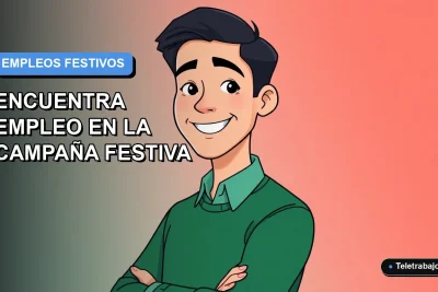 Ilustración vectorial plana de un hombre trabajando de forma remota en la campaña navideña, con fondo degradado azul y naranja.