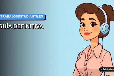 Ilustración plana vectorial de una joven profesional trabajando de forma remota en verano, con fondo degradado azul.