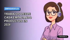 Ilustración plana de mujer trabajando desde casa en estilo corporativo moderno, fondo degradado azul y lila.