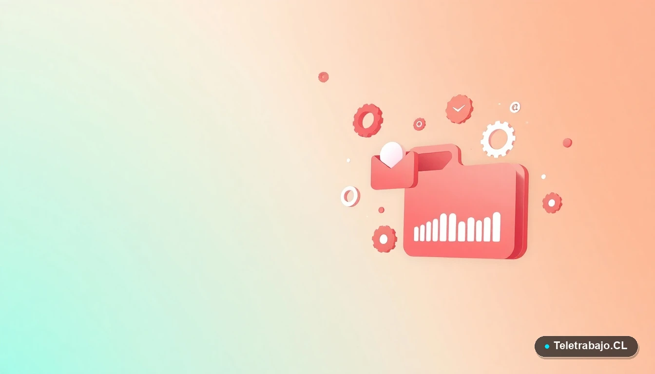 Composición abstracta de interfaz de usuario con gráficos y iconos flotantes, representando tecnología y organización para trabajos desde casa.