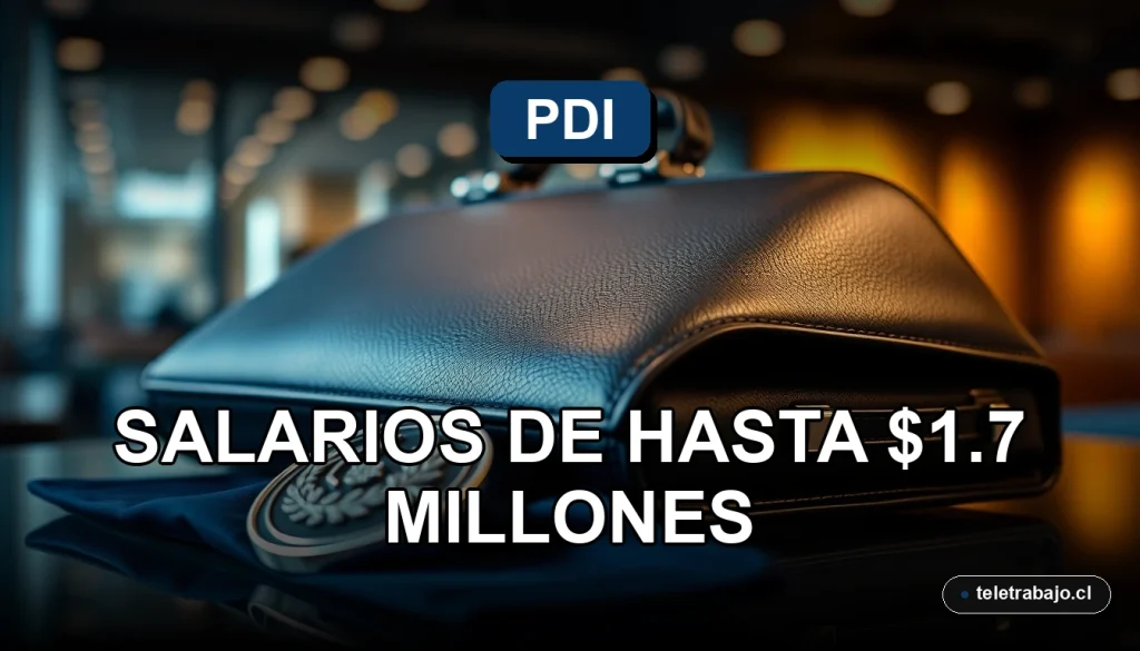 Oficina moderna minimalista con laptop cerrada y taza de café, representando oportunidades laborales profesionales en la PDI con altos salarios.