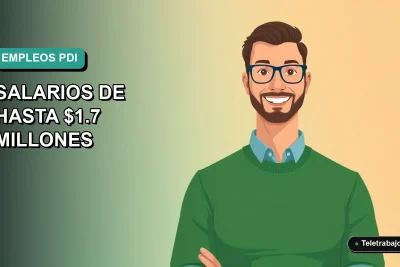 Ilustración vectorial plana de un trabajador masculino de tecnología con suéter verde, sobre fondo degradado azul verdoso, representando empleos con altos salarios.