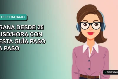 Ilustración plana vectorial de una mujer trabajando remotamente, con fondo degradado azul verdoso, para guía de empleos en Canadá 2026.