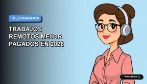 Ilustración plana corporativa de una mujer profesional trabajando de forma remota, con fondo degradado azul y espacio negativo.