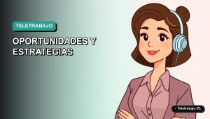 Ilustración plana vectorial de mujer profesional bilingüe trabajando de forma remota en 2026, con fondo degradado vacío.