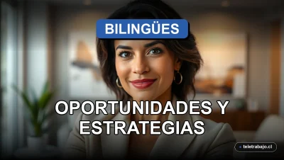 Portada de revista editorial que muestra a una profesional bilingüe hispana trabajando de forma remota desde una oficina moderna con luz natural