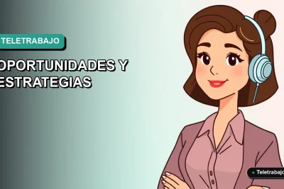 Ilustración plana vectorial de mujer profesional bilingüe trabajando de forma remota en 2026, con fondo degradado vacío.
