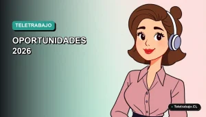 Ilustración plana corporativa de mujer trabajando remotamente en computador, fondo degradado azul verdoso.