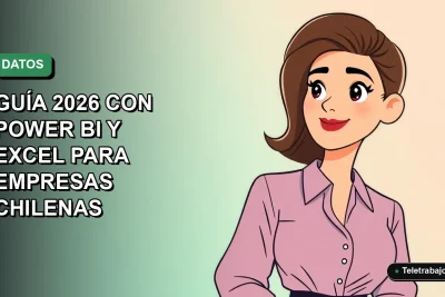 Guía 2026 de Power BI y Excel para análisis de datos empresariales en Chile, ilustración plana corporativa.