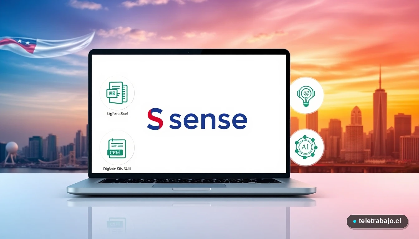 Infografía profesional sobre capacitación digital Sence 2026 en Chile para mejorar el CV y el teletrabajo