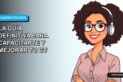 Ilustración plana de mujer profesional de teletrabajo sonriendo, con fondo degradado azul, representando capacitación digital Sence 2026.