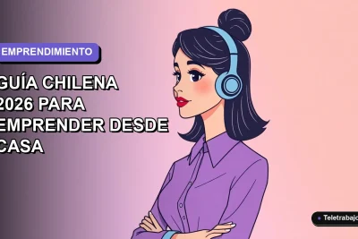 Ilustración vectorial plana de una mujer chilena emprendedora trabajando desde casa, estilo Corporate Memphis, fondo degradado lavanda.
