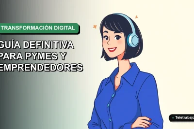 Ilustración plana corporativa de una mujer profesional chilena sonriente, con blusa azul y pelo corto, sobre un fondo degradado verde y blanco. Representa la transformación digital para pymes en 2026.