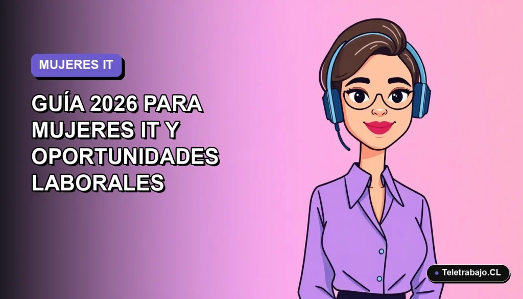Ilustración vectorial plana de una mujer profesional de tecnología de la información en Chile, con estilo moderno y fondo degradado lavanda. Representa oportunidades laborales en IT para 2026.