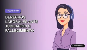 Ilustración vectorial plana corporativa de una trabajadora remota de tecnología con blusa azul, sobre un fondo degradado suave. Espacio negativo a la izquierda.