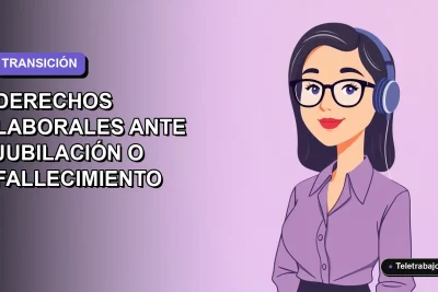 Ilustración vectorial plana corporativa de una trabajadora remota de tecnología con blusa azul, sobre un fondo degradado suave. Espacio negativo a la izquierda.