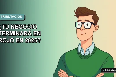 Ilustración vectorial plana de un hombre profesional del rubro tecnológico con suéter verde, mirando con preocupación hacia su izquierda, sobre un fondo degradado suave de color verde azulado. Concepto de impuestos y finanzas para negocios en Chile.