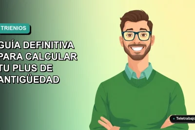 Ilustración plana corporativa de un trabajador masculino de teletrabajo en Chile, con fondo degradado azul verdoso, explicando el cálculo del plus de antigüedad para 2026.