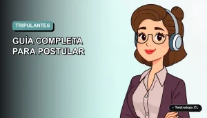 Ilustración vectorial plana de una mujer profesional, estilo Corporate Memphis, con fondo degradado azul verdoso, para guía de postulación a tripulante de cabina en Chile 2026.