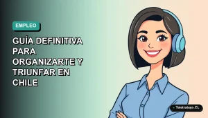 Ilustración plana vectorial de una mujer profesional chilena con blusa azul y corte bob, sonriendo, sobre un fondo degradado suave de color verde azulado. Espacio negativo a la izquierda.
