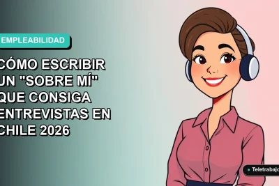 Ilustración plana vectorial de una mujer profesional chilena sonriendo, con fondo degradado azul verdoso, para artículo sobre cómo escribir un buen CV.