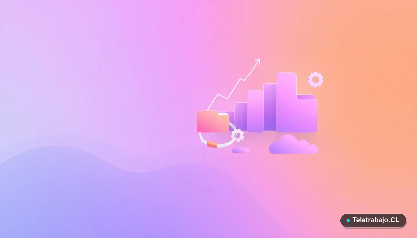 Composición abstracta de interfaz de usuario con gráficos y iconos flotantes en tonos lavanda y durazno, sobre fondo degradado, concepto de tecnología y datos para currículum.