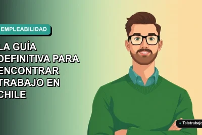 Ilustración vectorial plana de un trabajador chileno moderno creando su currículum con inteligencia artificial, fondo degradado suave.