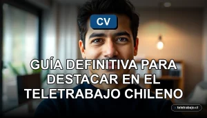 Portada de guía para currículum vitae moderno para teletrabajo en Chile, sobre fondo de oficina profesional desenfocada.