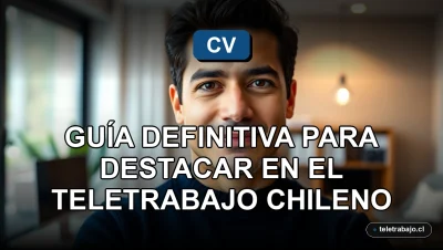 Portada de guía para currículum vitae moderno para teletrabajo en Chile, sobre fondo de oficina profesional desenfocada.
