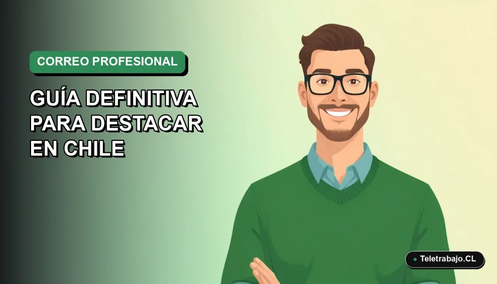 Ilustración vectorial plana de un trabajador remoto chileno sonriendo, con fondo degradado verde, para guía de firma de correo profesional 2026.