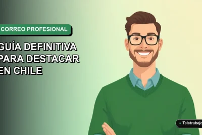 Ilustración vectorial plana de un trabajador remoto chileno sonriendo, con fondo degradado verde, para guía de firma de correo profesional 2026.