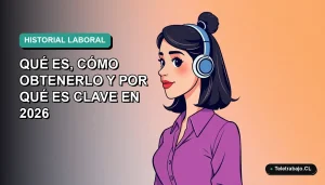 Ilustración vectorial plana de una trabajadora profesional chilena sonriendo, con fondo degradado azul verdoso, representando la importancia del historial laboral para 2026.