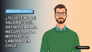 Ilustración vectorial plana de un trabajador de oficina hombre con expresión pensativa, sobre fondo degradado azul y blanco, concepto de motivación laboral en Chile.
