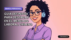 Ilustración plana vectorial de una mujer profesional chilena sonriendo, con fondo degradado lavanda, representando el futuro del trabajo y la marca personal.