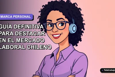 Ilustración plana vectorial de una mujer profesional chilena sonriendo, con fondo degradado lavanda, representando el futuro del trabajo y la marca personal.